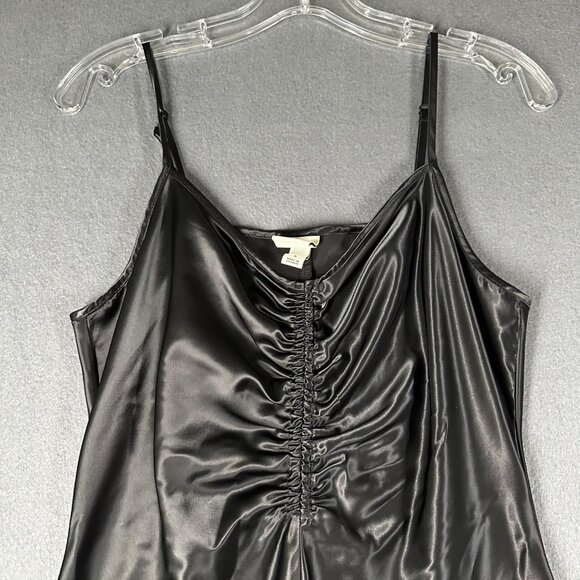 A New Day S Black Satin Spaghetti Strap V-Neck Slip Dress Midi Sexy Sleek - Picture 2 of 5